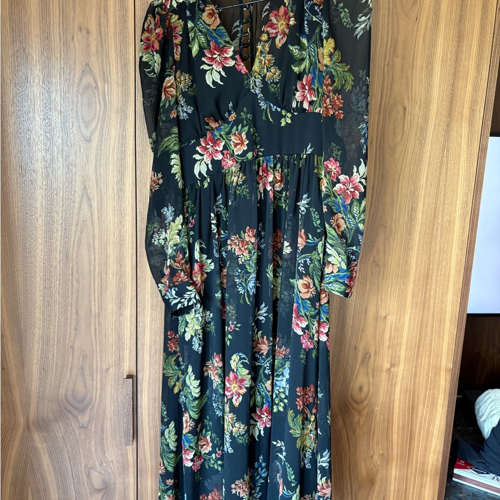 Mango Long Sleeve V-Neck Dress